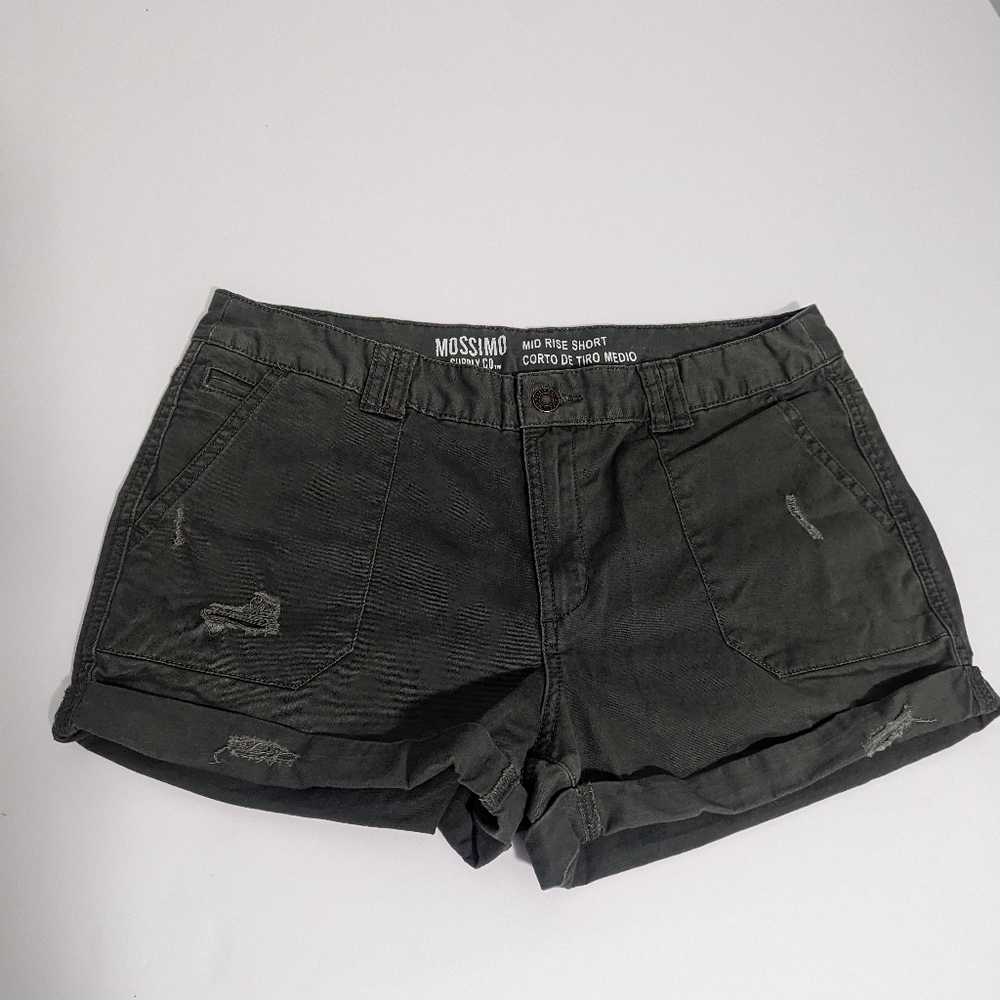 Mossimo Supply Co. Mid Rise Distressed Ripped Army Green Shorts Women's Size 8
